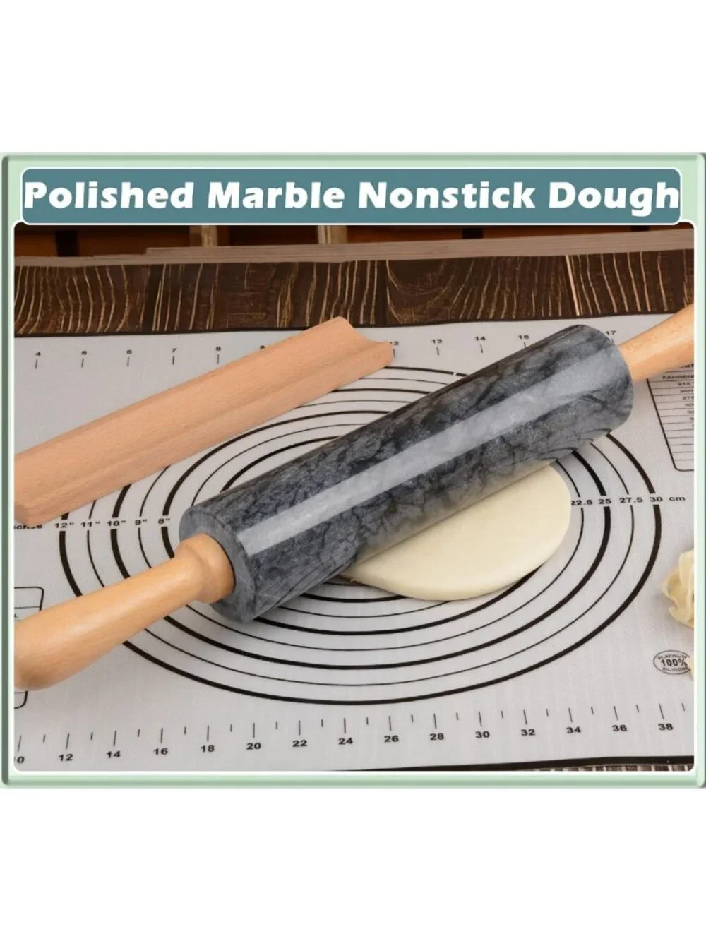 Premium Marble Rolling Pin Set with Wooden Cradle - 18.5